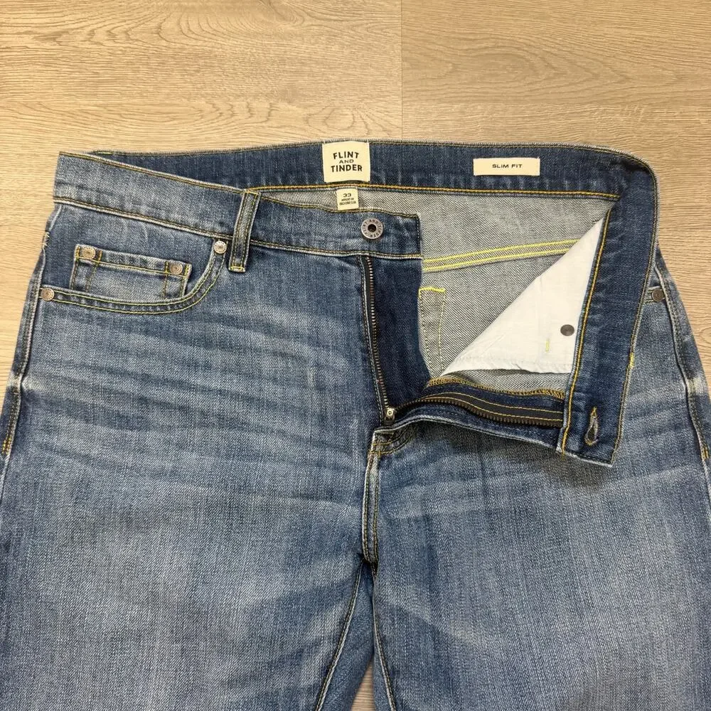 Flint and Tinder Jeans Mens 33x32 Slim Fit Blue Denim Light Wash Stretch